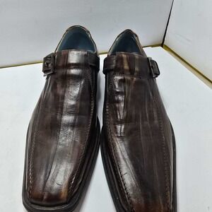 Steven by Steve Madden Mens Leather Monk Strap Loafers Made in Italy Brown 8